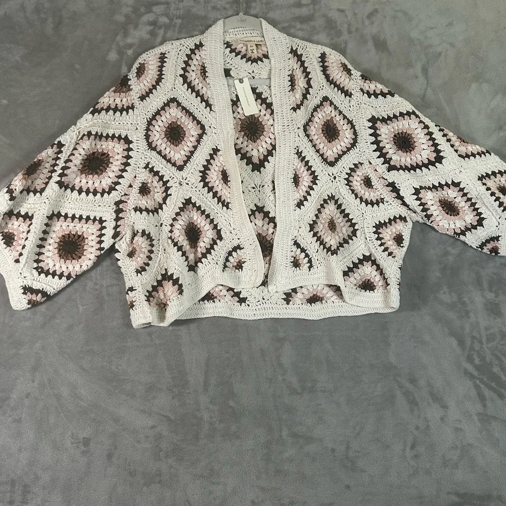 NWT Anthropologie amber crochet cardigan oversized - Picture 3 of 14